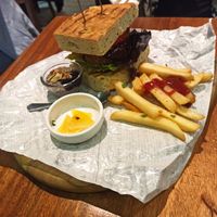 Chickpea burger on focaccia (this is only half the burger, I had taken the other half already) at Uncle Q in Taipei