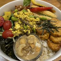 Buddha bowl with tempeh and vegan eggs   at Uncle Q in Taipei