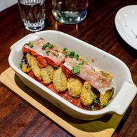 Fried eggplant with cheese and tomato at Uncle Q in Taipei