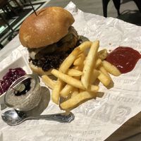 All burger options  are served with fries  at Uncle Q in Taipei