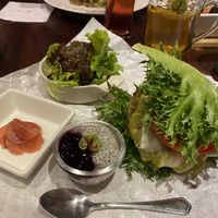 Black-beans patty burger with lettuce instead of buns, and salad on the side instead of fries! I love how accommodating they are and flexible to change upon your request! 🥰  at Uncle Q in Taipei