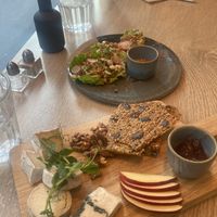Cheese platter and tacos   at the friendly kitchen in Paris