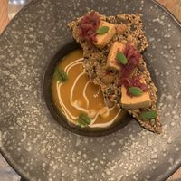 Velouté de patates douces et toast de faux gras   at the friendly kitchen in Paris