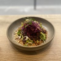 Black rice risotto with satay sauce  at the friendly kitchen in Paris