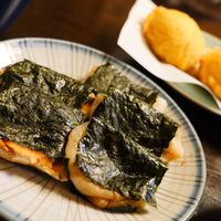 Grilled mochi in seaweed at Takemura in Tokyo