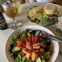 Papaya salad + casa verde burger   at Casa Verde in Tenerife