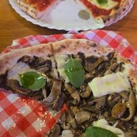 Pizza de cogumelos e marguerita totalmente veganas at Santi Pizzeria in Porto Alegre