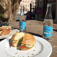 Bagel with avocado, cucumber and tomato   at Asters Cafe and Bakery in Marfa
