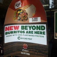 Beyond Meat poster at El Fuego Express in Sacramento