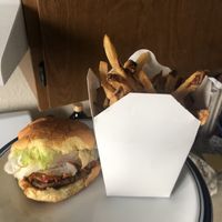 Don’t let these photos fool you. This food was amazing covid is no benefit to food display. This is the spicy bbq burger vegan w/ fries at Pretty Good Advice - Soquel in Soquel