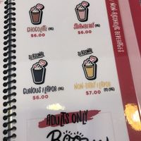 Milkshake menu at Baby's in Indianapolis