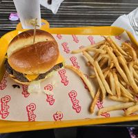 Impossible burger with lettuce and tomato, with combo fries (drink not shown) at Baby's in Indianapolis
