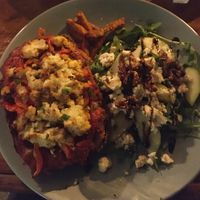 Vegan option Aubergine parmigiana with pear and walnut salad. Excellent and good size portion  at Peregian Beach Hotel in Peregian Beach