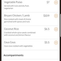 Menu at Indian Zaika in Armidale