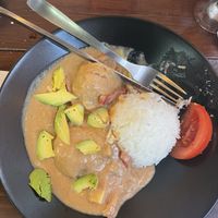 Balls filled with marinated Rice with peanut sauce at A Raices in Gran Canaria