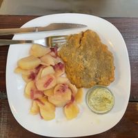 Vienna „Schnitzel“ with potato salad at A Raices in Gran Canaria