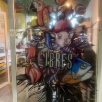 Beautiful vegan artwork in the window  at A Raices in Gran Canaria