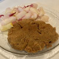Schnitzel and warm potato salad - tastes great!  at A Raices in Gran Canaria