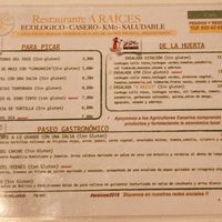 Menu  at A Raices in Gran Canaria