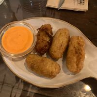 croquettes with an unknown sauce, none of which was good at A Raices in Gran Canaria