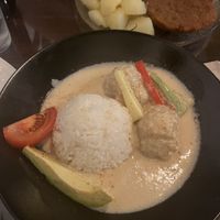 Plantballs with pea protein and peanut curry 😋   at A Raices in Gran Canaria