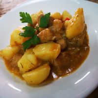 Estofado de salchichas 😍 at A Raices in Gran Canaria