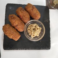 Croquetas with traditional hummus.. at A Raices in Gran Canaria
