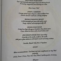 Menu vegan at Nirvana Kitchen in Leuven