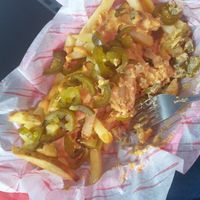 Vegan spicy queso loaded fries at Sliced n Diced in Birmingham