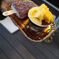 Stecco nocciolato, coppetta passion fruit and dark chocolate at Gelateria Del Biondo in Brescia