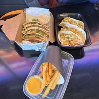 Cajun fries with vegan crack dipping sauce. Shrimp tacos. Jackfruit quesadillas.  at Moe Vegan in Kent