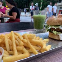 Cheese burger and fries. Green smoothie.   at VEG in Split