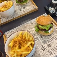 Classic vegan burger and cheese fries  at VEG in Split