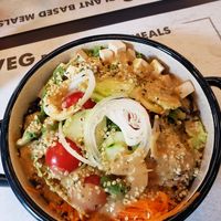 Smoked tofu, lentil, quinoa, salad protein bowl at VEG in Split