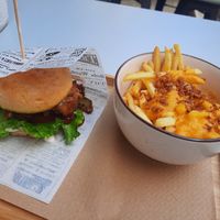 Vegan Cheese Burger and Fries with Vegan Cheese at VEG in Split