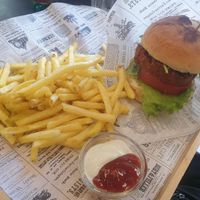 I think this was called the "crispy burger", fries and dip were included! at VEG in Split