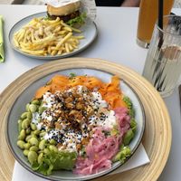 Kitchen fave (didn’t rate), truffle burger (didn’t rate) and truffle fries (good)   at VEG in Split