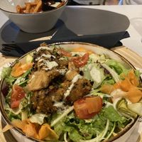 Salad with panko oyster mushrooms and sweet potato fries   at VEG in Split