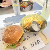 Smashed burger with fries   at VEG in Split
