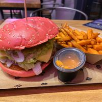 California Star with Sweet Potato Fries and Spicy Sauce! at Space Burger in Vienna