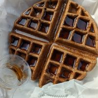 Chickpea waffle with maple syrup 🔥🤤 at Green Box Kitchen in Wilmington