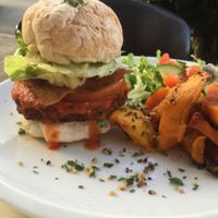 Bacon and cheese burger with pumpkin  at The Greenside Cafe in Johannesburg