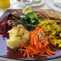 Full English Breakfast with mashed sweet potato, scrambled tofu, vacon and veggies. at The Greenside Cafe in Johannesburg