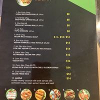 Menu at Saigon Chopsticks in The Entrance