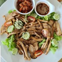 Mushroom salad with kimchi at Shewe Vegan & Vegetarian Cafe in Chiang Mai