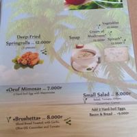 Menu  (the V sign stands for vegetarian, so do ask if it's vegan) at Rega Guesthouse & Restaurant in Kep