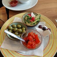 Vegan breakfast platter (two buns included) at April in Feldkirch