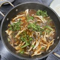 The mushroom noodle soup  at Dotori Kalguksu in Seoul