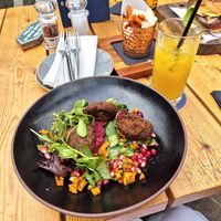 Warm falafel salad, sweet potato chips and Passionfruit Spritz at The Bull on Bell Street in Henley-on-thames