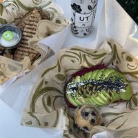 Chicken panini, iced latte and Beet hummus& avo toast at UT47 Manhattan in New York City